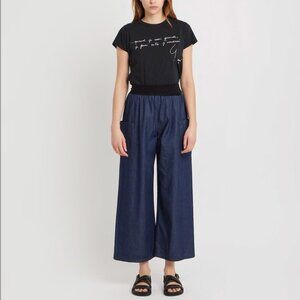 agnes b Blue Matis Cotton Denim Cropped Pants Chambray Wide Leg Pockets